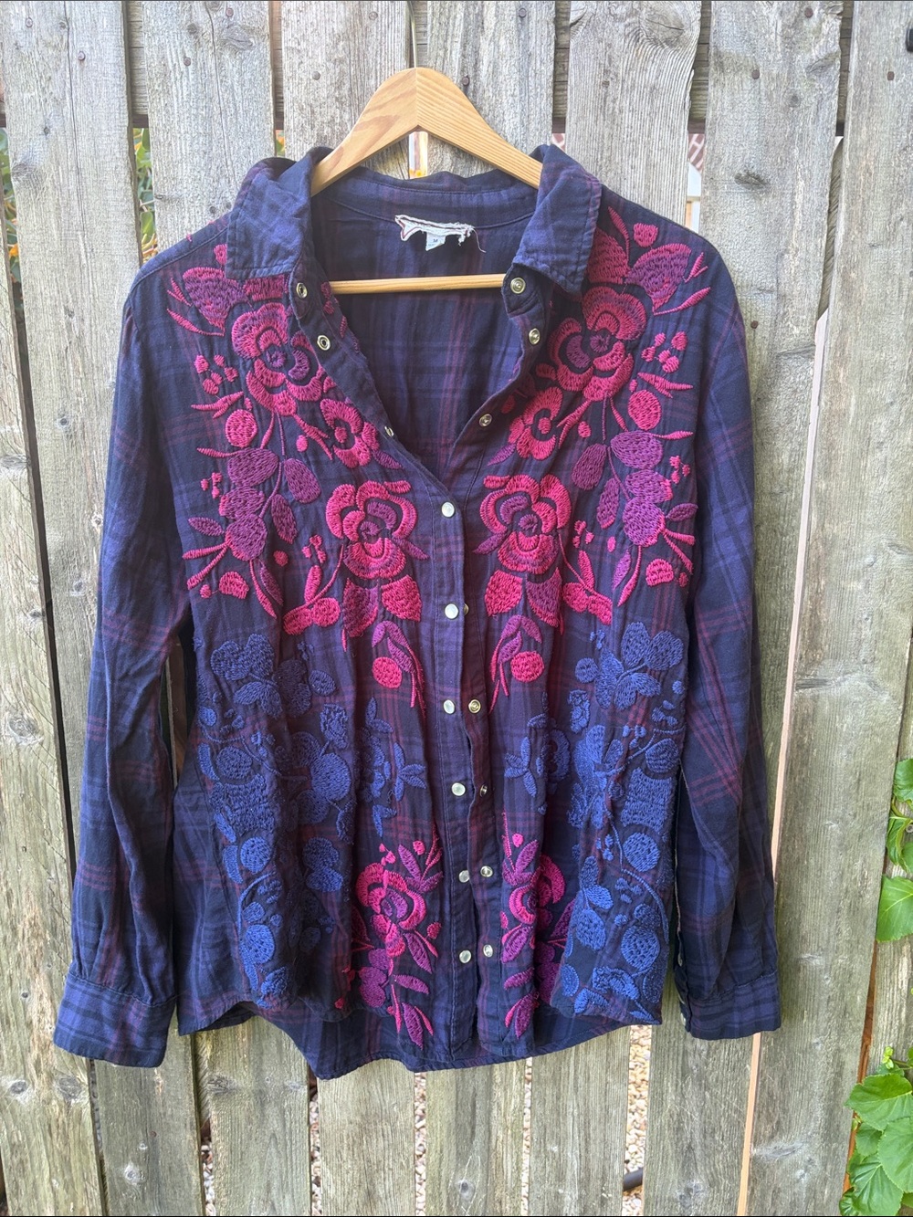 Johnny Was Plaid Embroidered Western Shirt